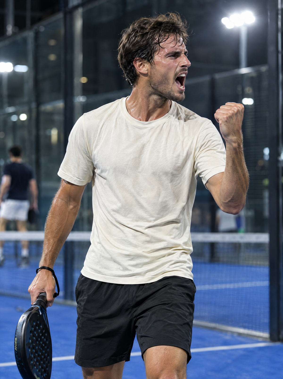 Padelspieler jubelt über einen gewonnenen Punkt